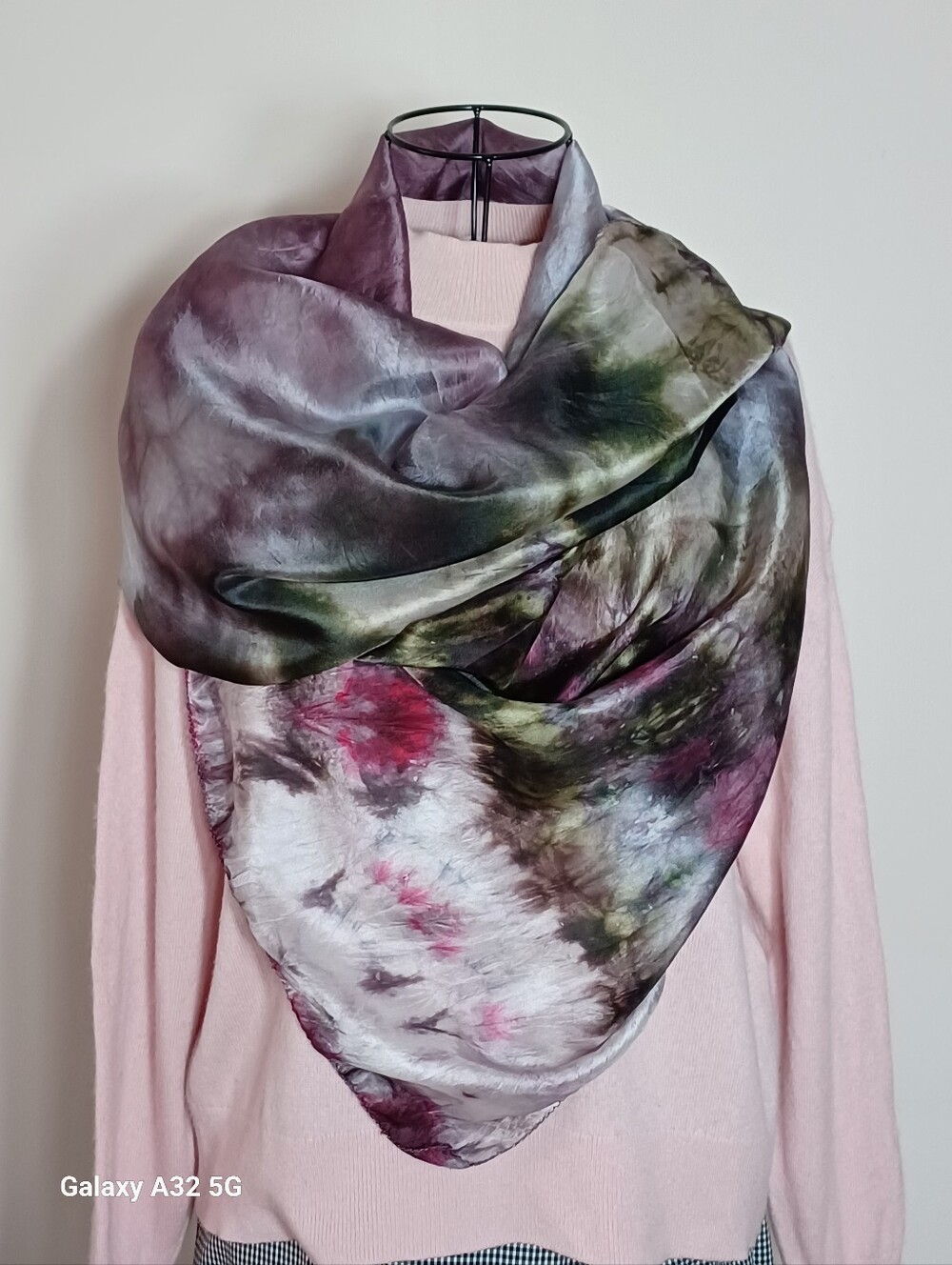 Anneli Martin Hand Dyed 100% Silk Scarf Shawl Wrap 22x68 Ice Dye Tie Dye